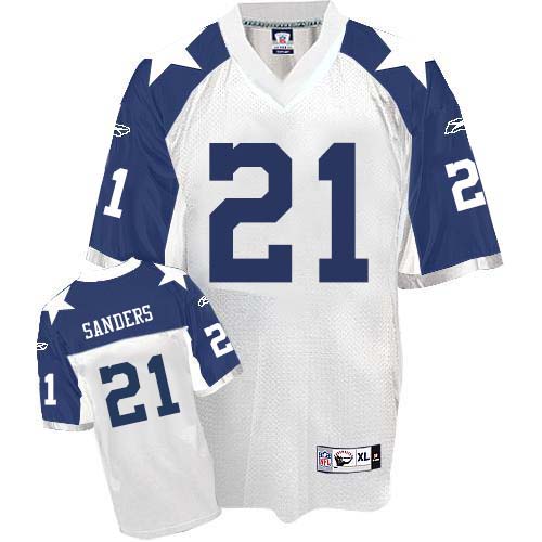 Men's Authentic Deion Sanders Reebok Jersey White - #21 Throwback NFL Dallas Cowboys